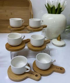 ACAR Bambu Tabaklı 12 Parça Porselen Kahve Fincanı Set